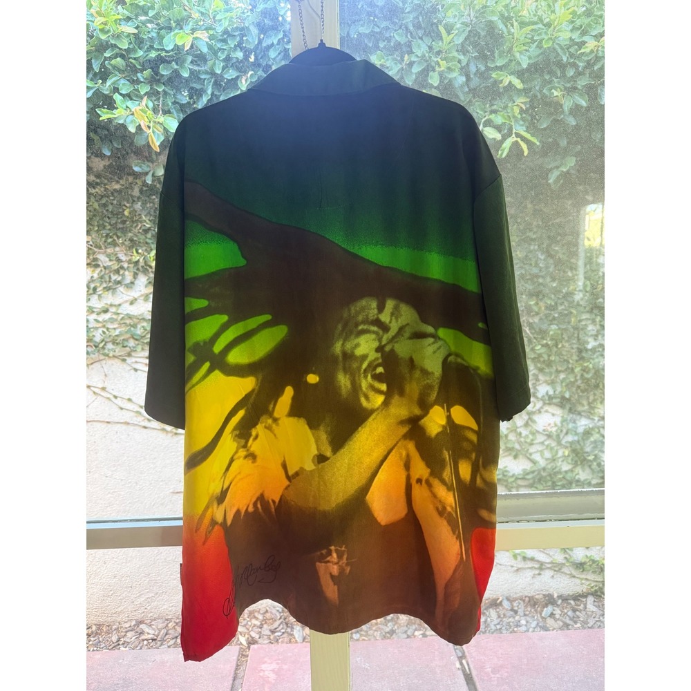 Vintage Y2K Dragonfly Co. Bob Marley Rasta Button Up Shirt Men's 2XL Like New - Picture 8 of 12